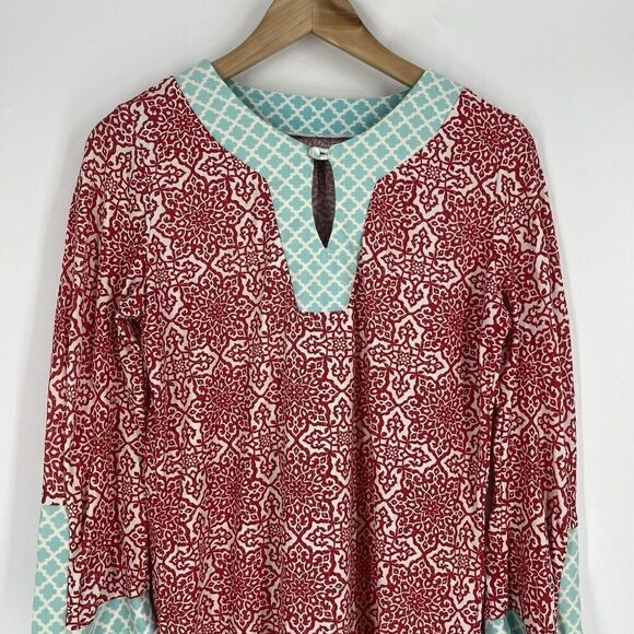 Cabana Life Dress Size Small Womens Red White Geo Print UPF50 Stretch Knit Shift - Picture 2 of 9